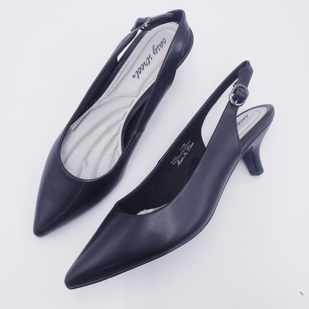 easy street Black Pointed Toe Slingback Heels